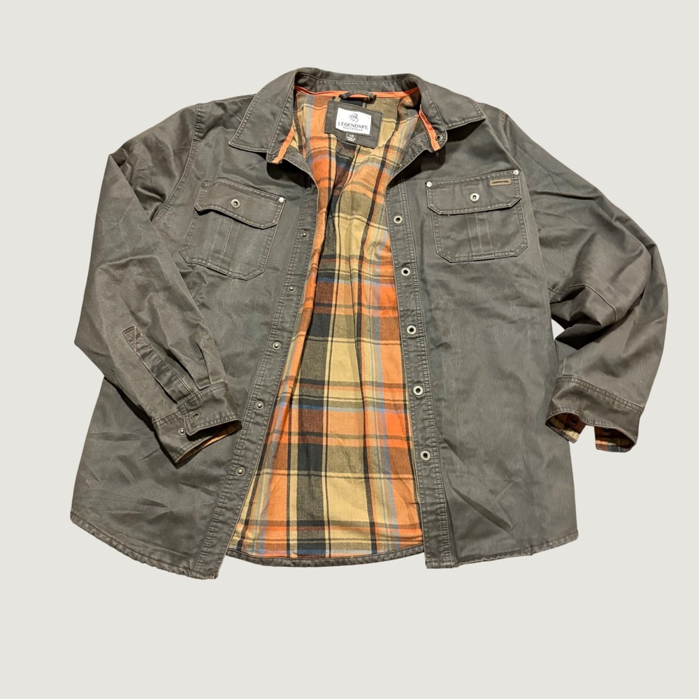 Legendary Whitetails Mens Canvas Flannel Lined Shirt Jacket Brown Large GORPCORE